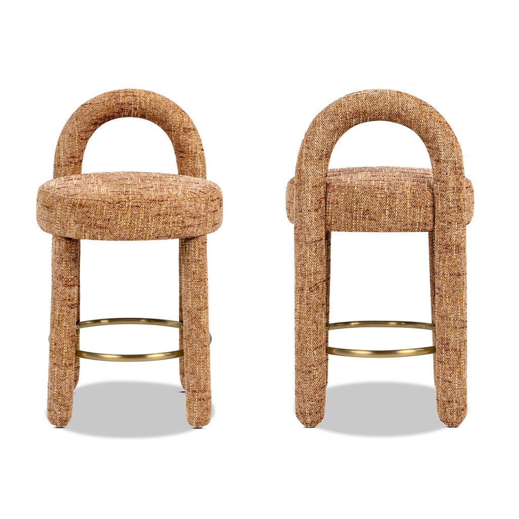 Penny Round Arched Fully Upholstered Counter Stool Set of 2, Golden