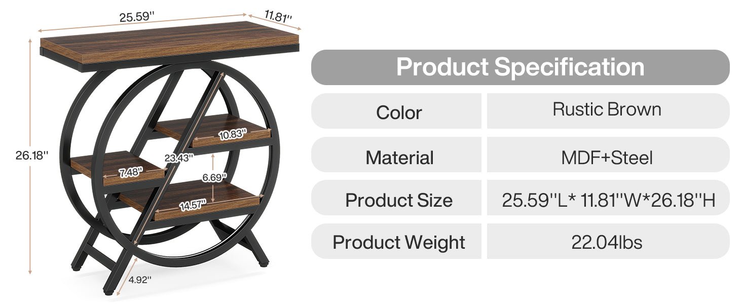 25.59 Inches 3-Tier Narrow End Table with Storage
