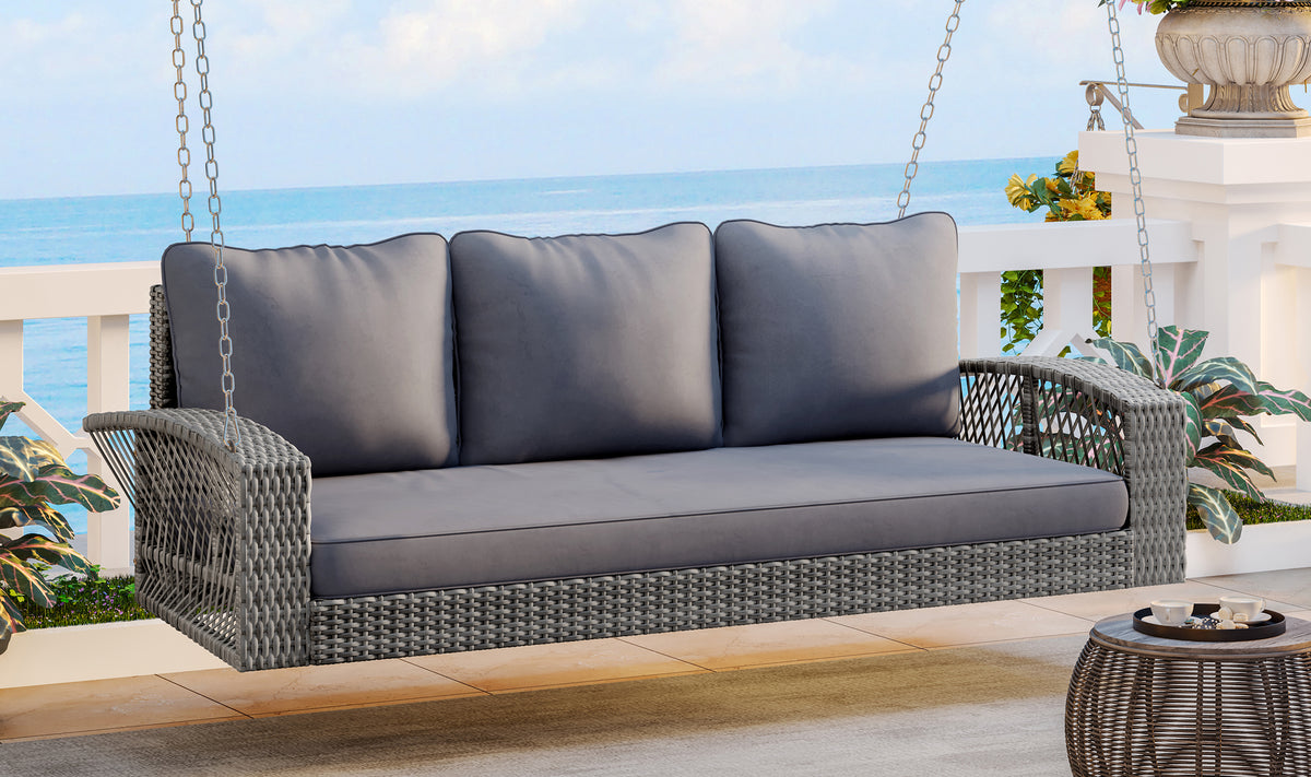 GO 69" PE Wicker 3-Person Porch Swing