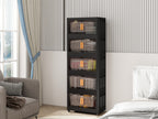 Black 24" Side Wide Folding Storage Cabinet - 5 Tiers