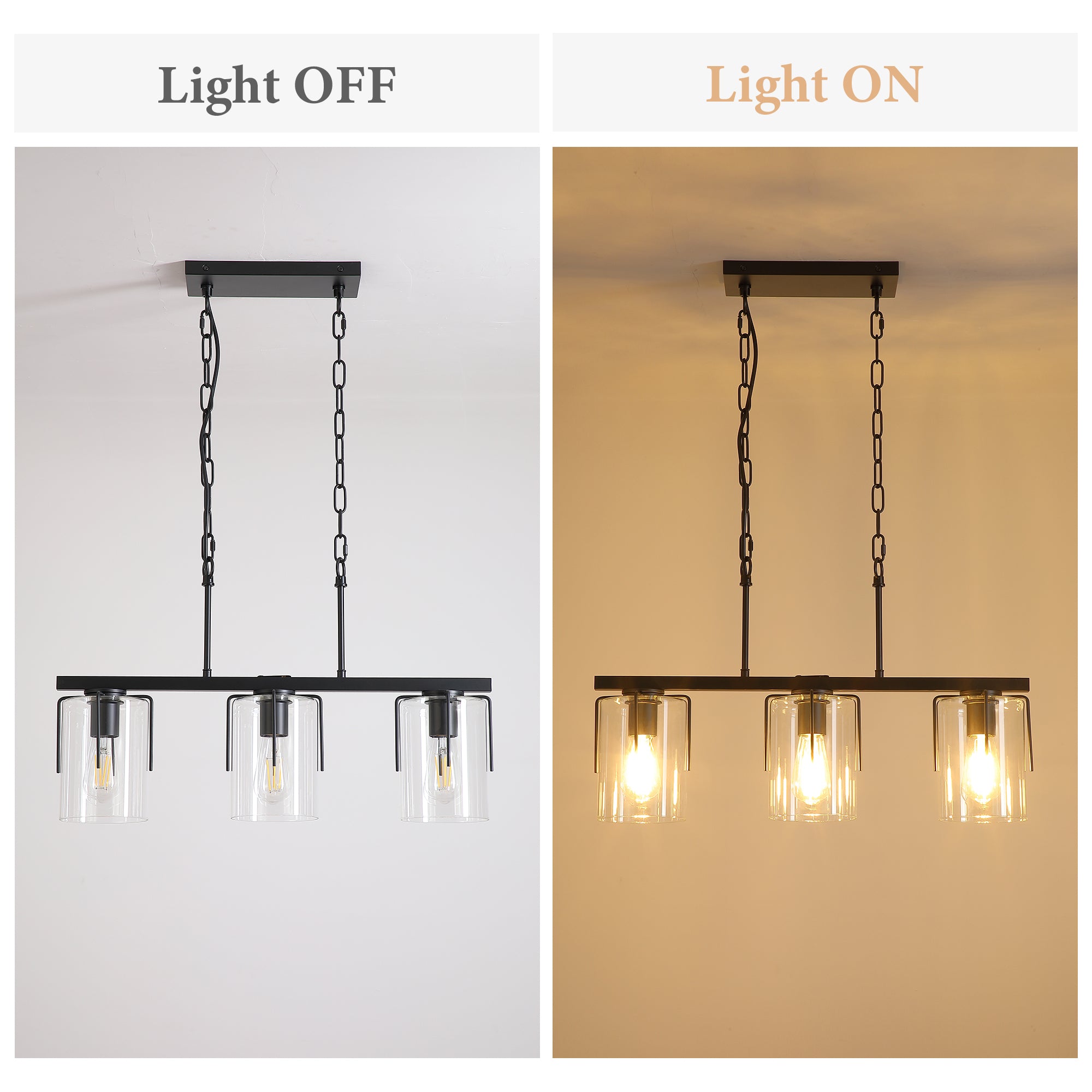 3-Light Matte Black Linear Pendant Light