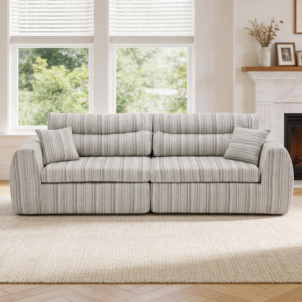 Chenille Stripe Fabric Compressed Sponge Sofa, 3-Seater