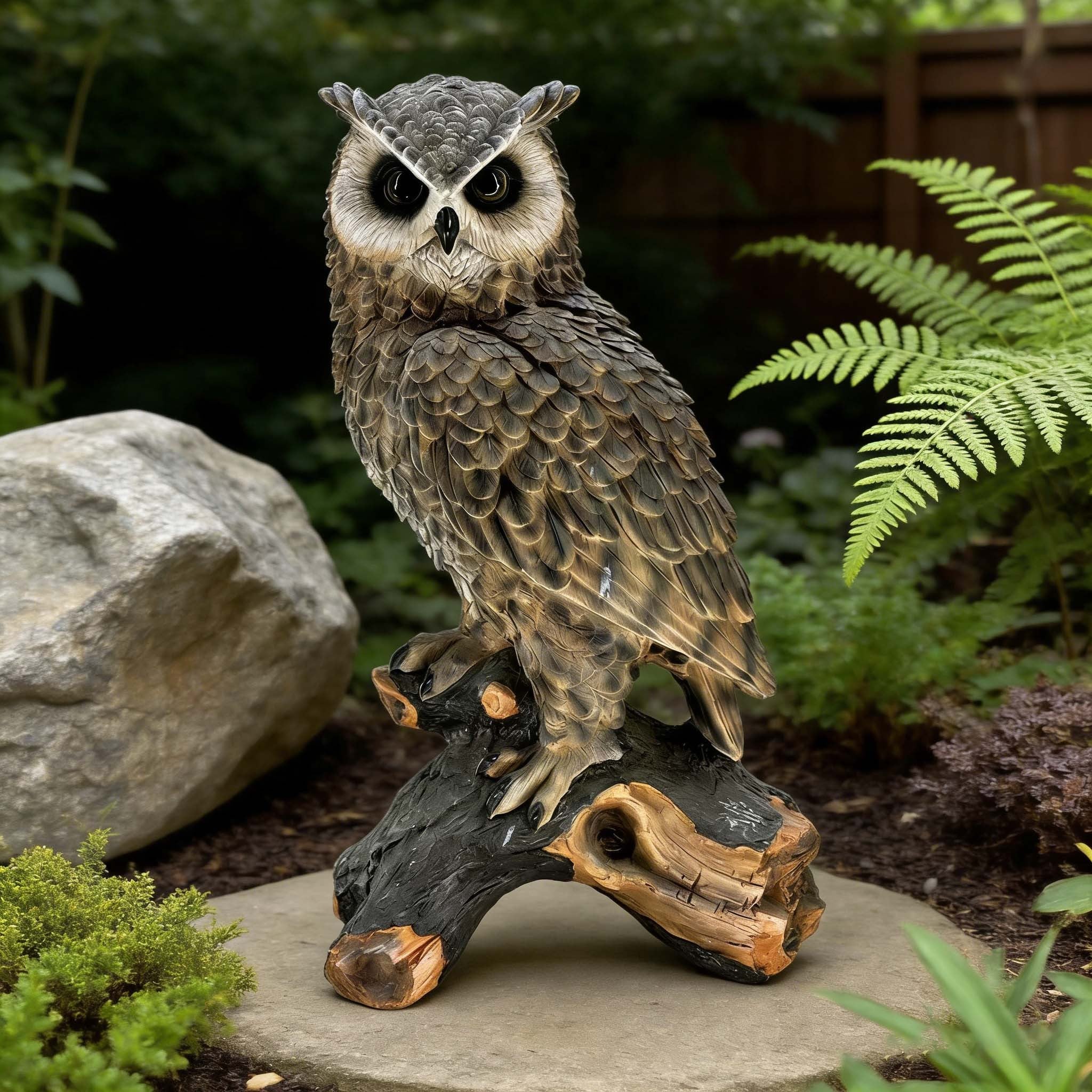 18.98' H x 11.10' L Simulated Owl Resin Garden Statue