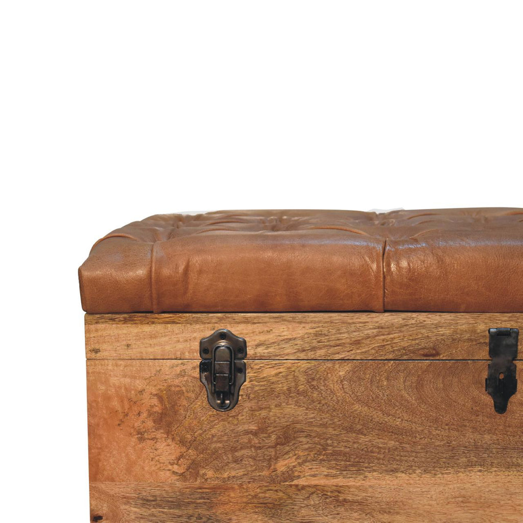 Solid Wood Buffalo Hide Oak-ish Storage Trunk