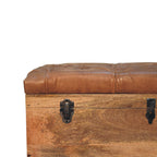 Solid Wood Buffalo Hide Oak-ish Storage Trunk