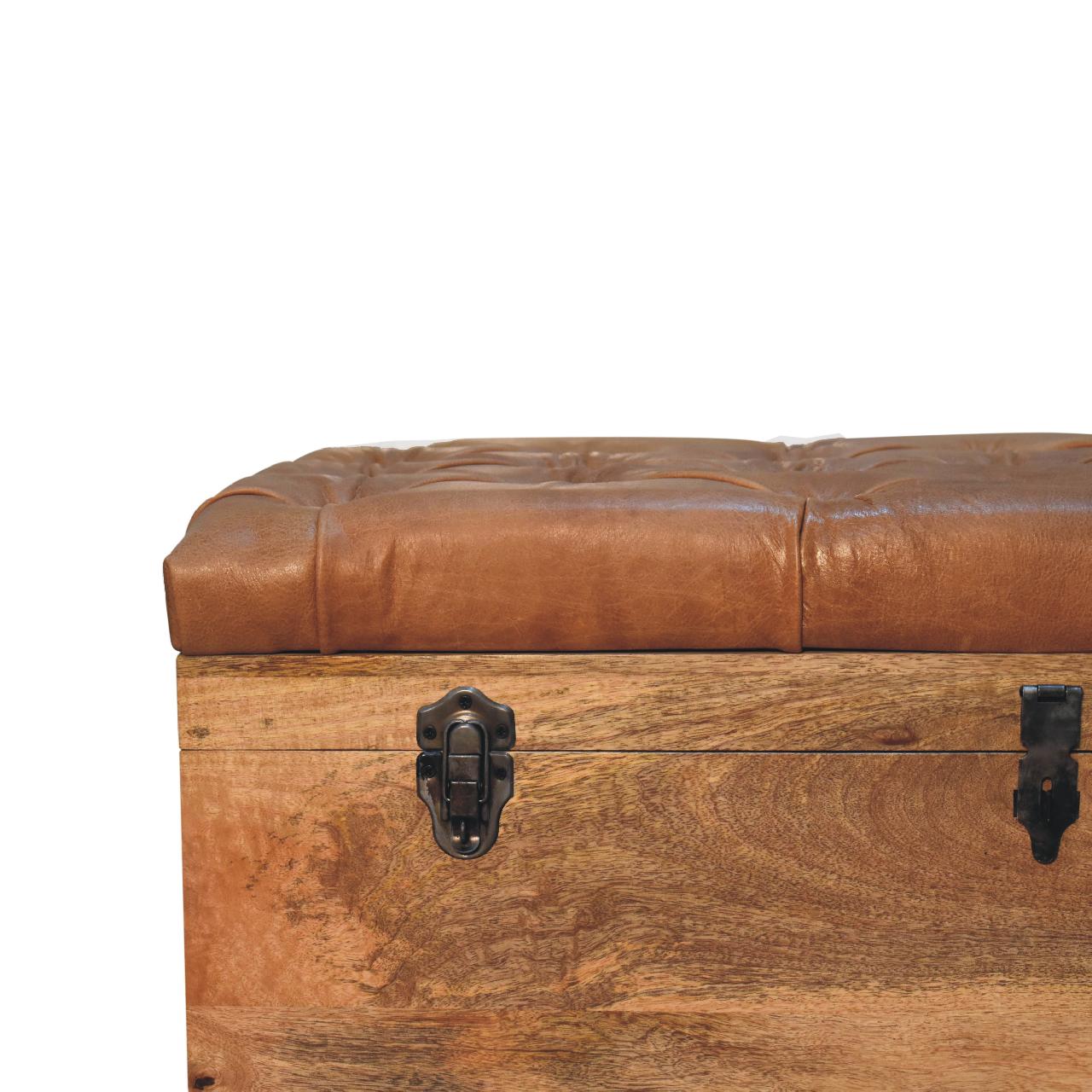 Solid Wood Buffalo Hide Oak-ish Storage Trunk