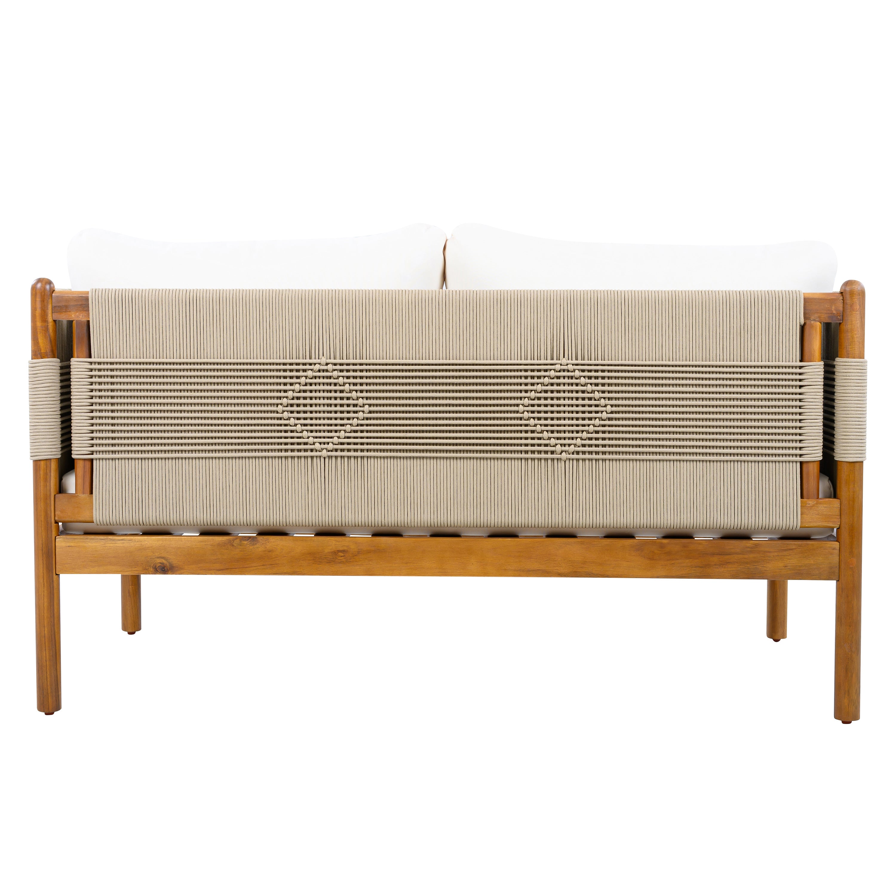 Outdoor Acacia Wood Loveseat with Diamond Rope Weave & Cushions