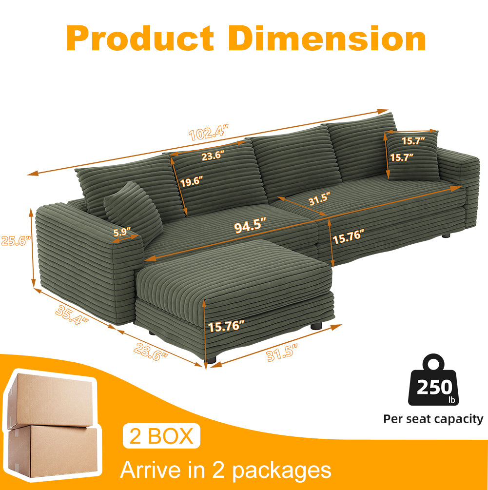 102.4" Plush Corduroy 4-Seat Sofa