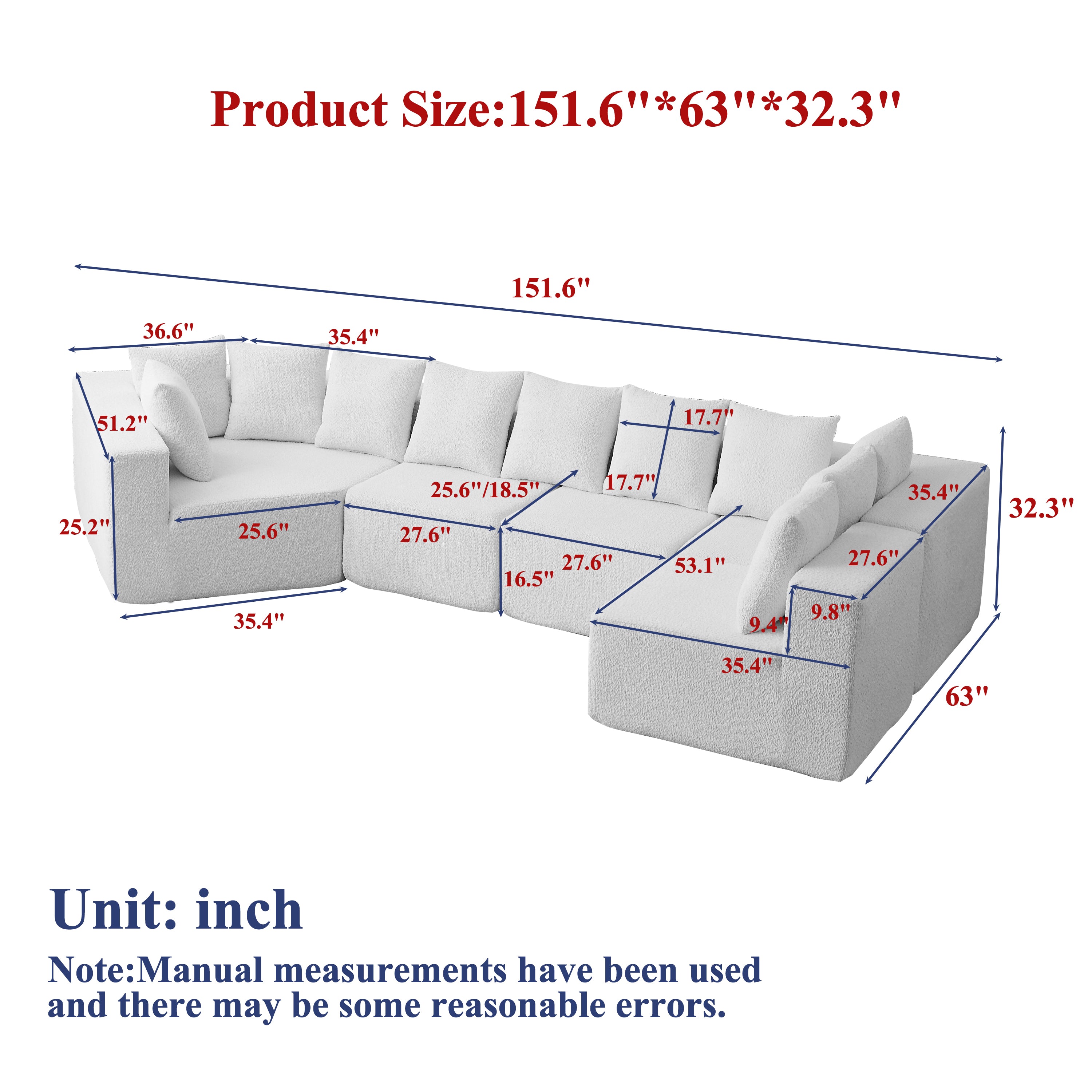 151.6-Inch Extra-Large L-Shaped Modular Sofa
