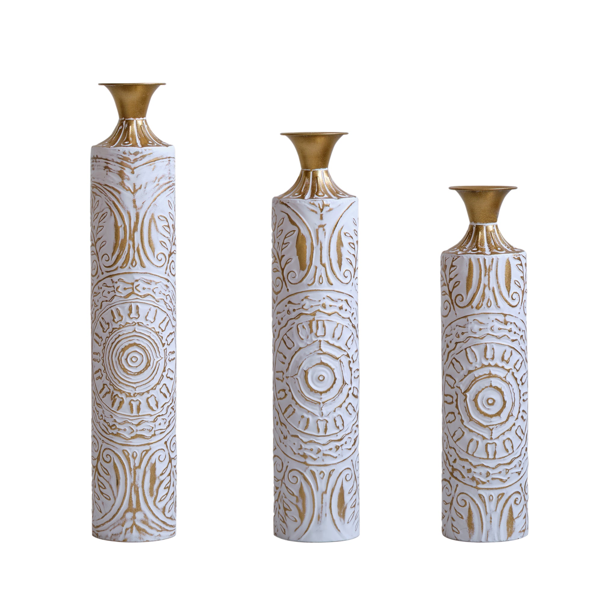 3-Piece Handcrafted Metal Floor Vase Set
