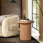Kenzie 19.5" Fluted Pillar Round Accent Side Table, Light