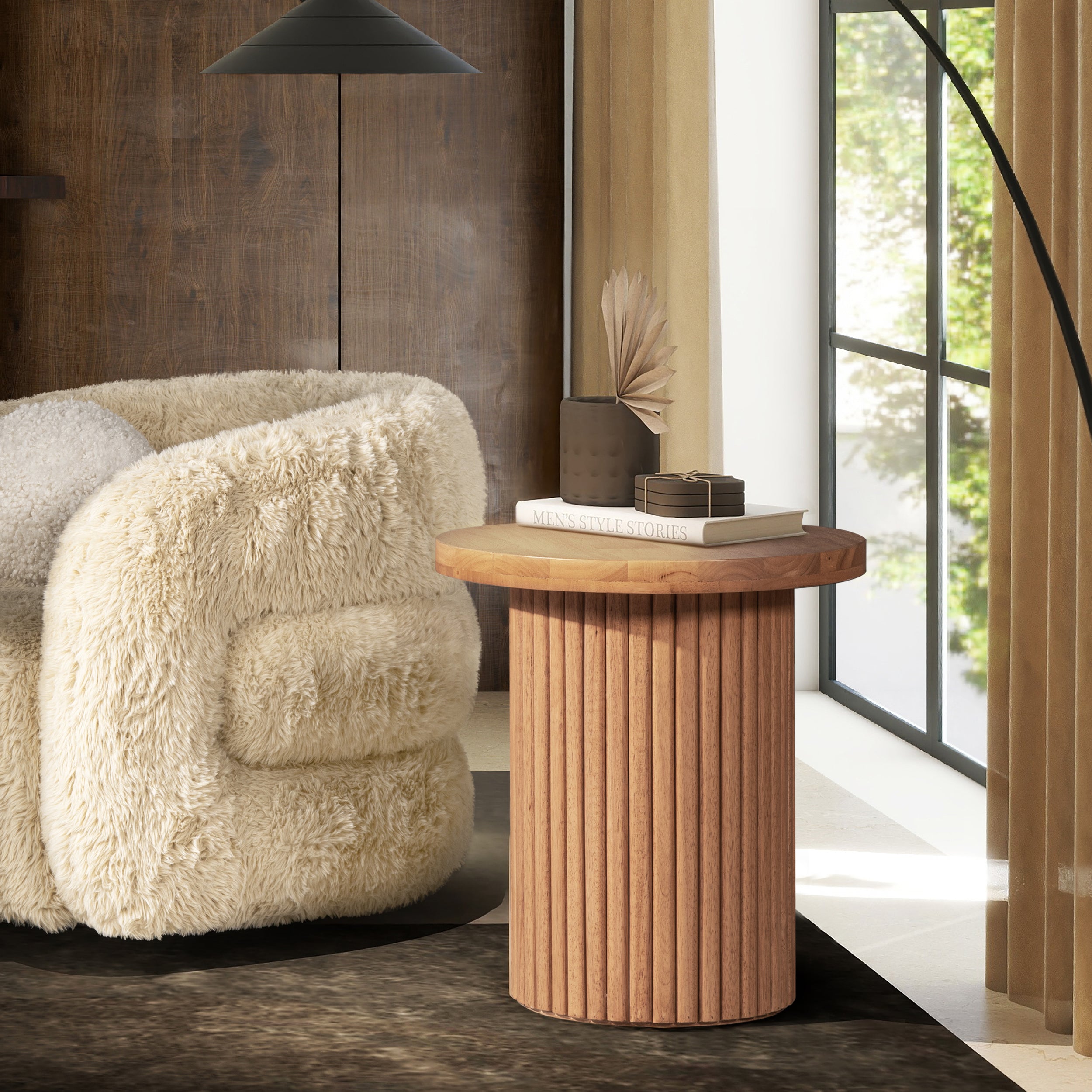 Kenzie 19.5" Fluted Pillar Round Accent Side Table, Light