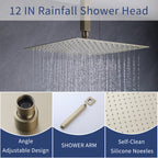 Shower Faucet Set with High Pressure 12 Inch Rainfall Head