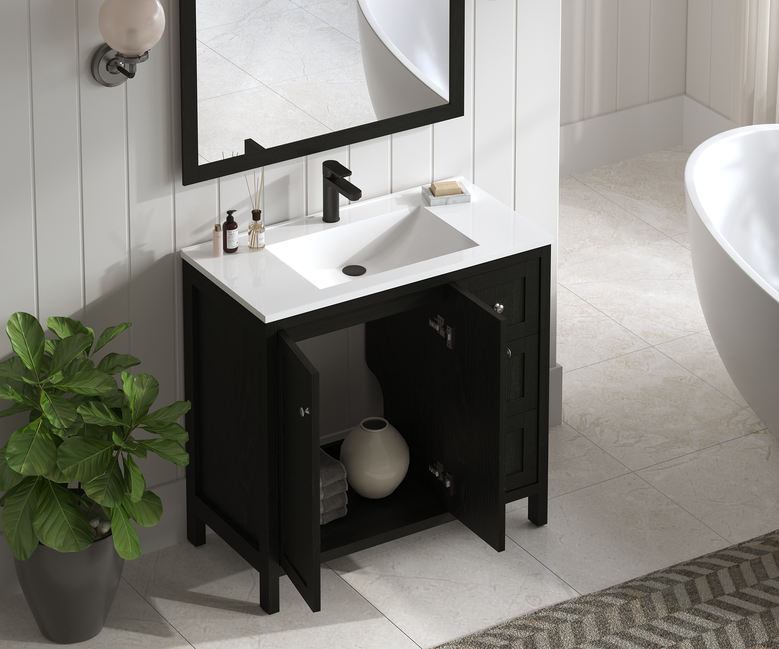 35.5" Bathroom Vanity - Modern Bathroom Cabinet with Basin