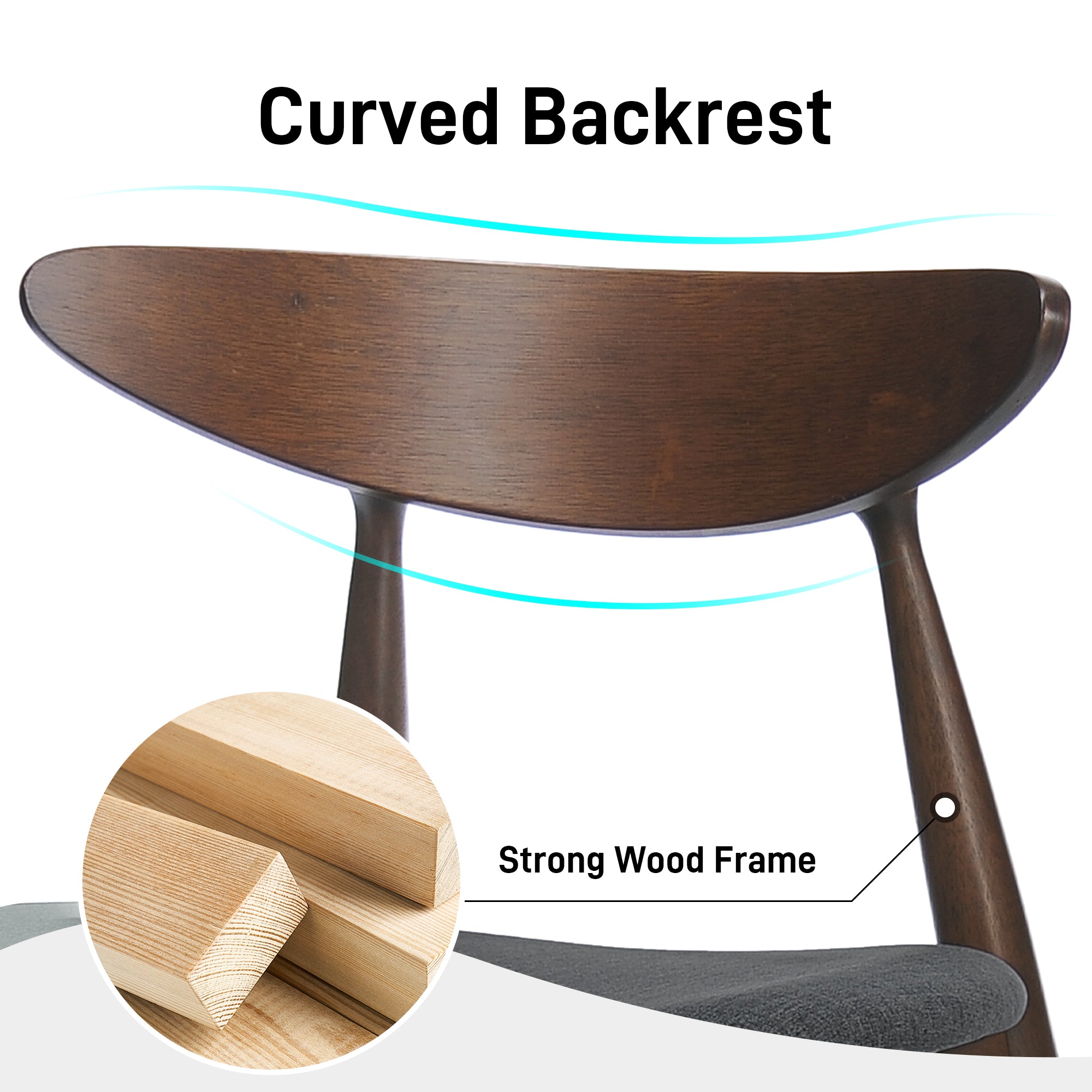 Set of 2 Retro Rubberwood Chairs with Ergonomic Back & Plush Cushions