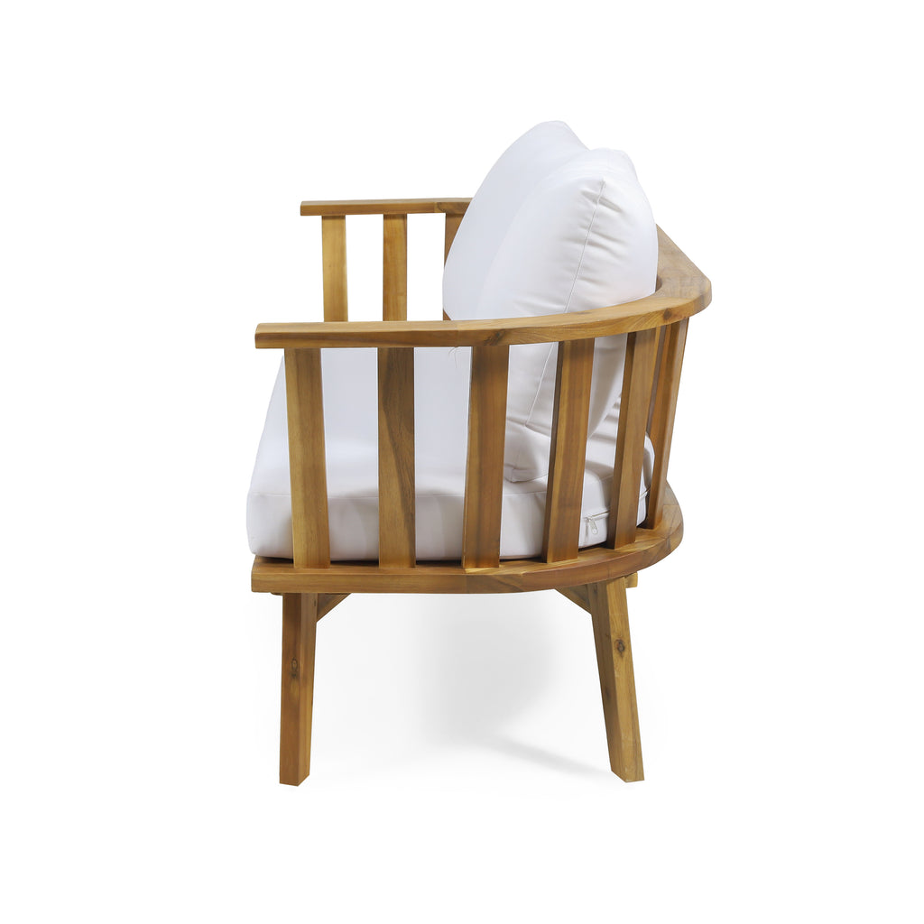 Outdoor Wooden Loveseat with Cushions - White/Teak