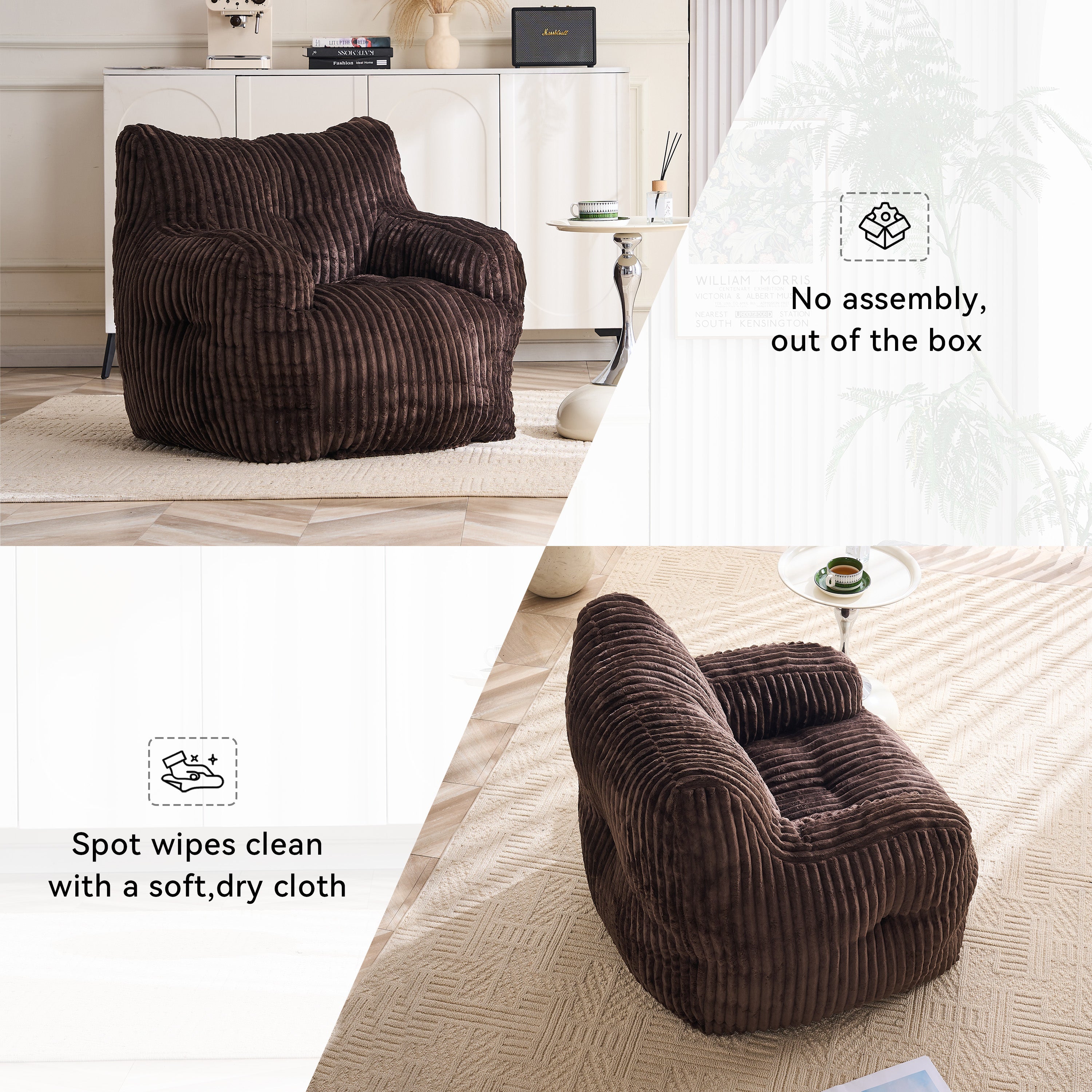 Soft Fluffy Corduroy Fabric Bean Bag Chair Filled With Memory Sponge