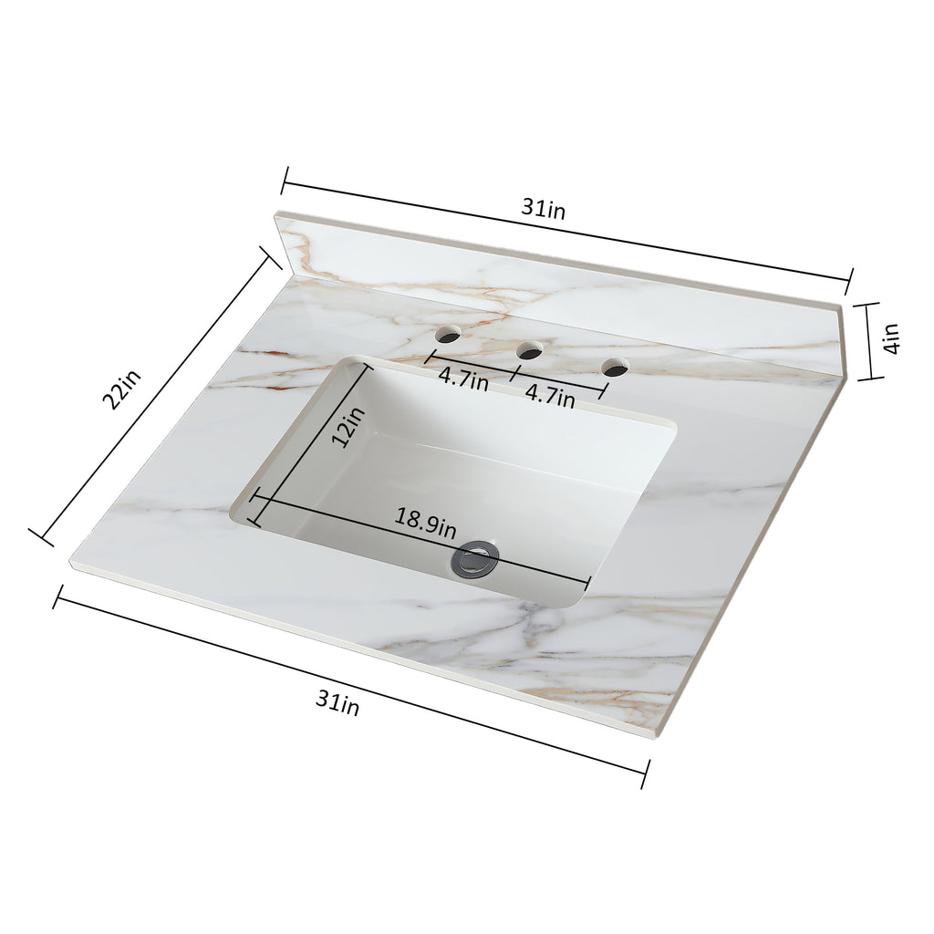 31 Inch Carrara Marble Vanity Top
