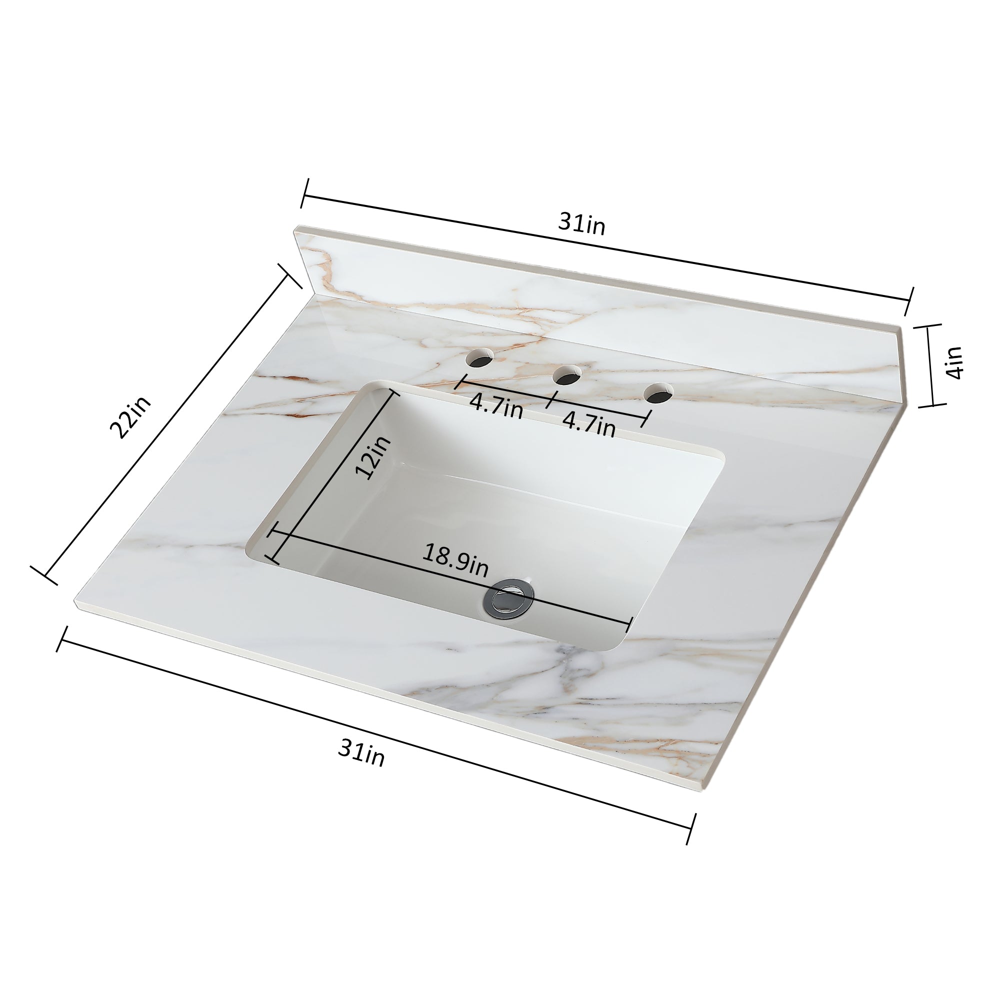 31 Inch Carrara Marble Vanity Top
