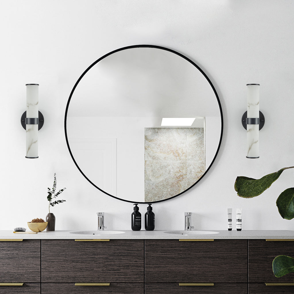 Resin Imitation Marble Texture Wall Light with Black Iron Frame