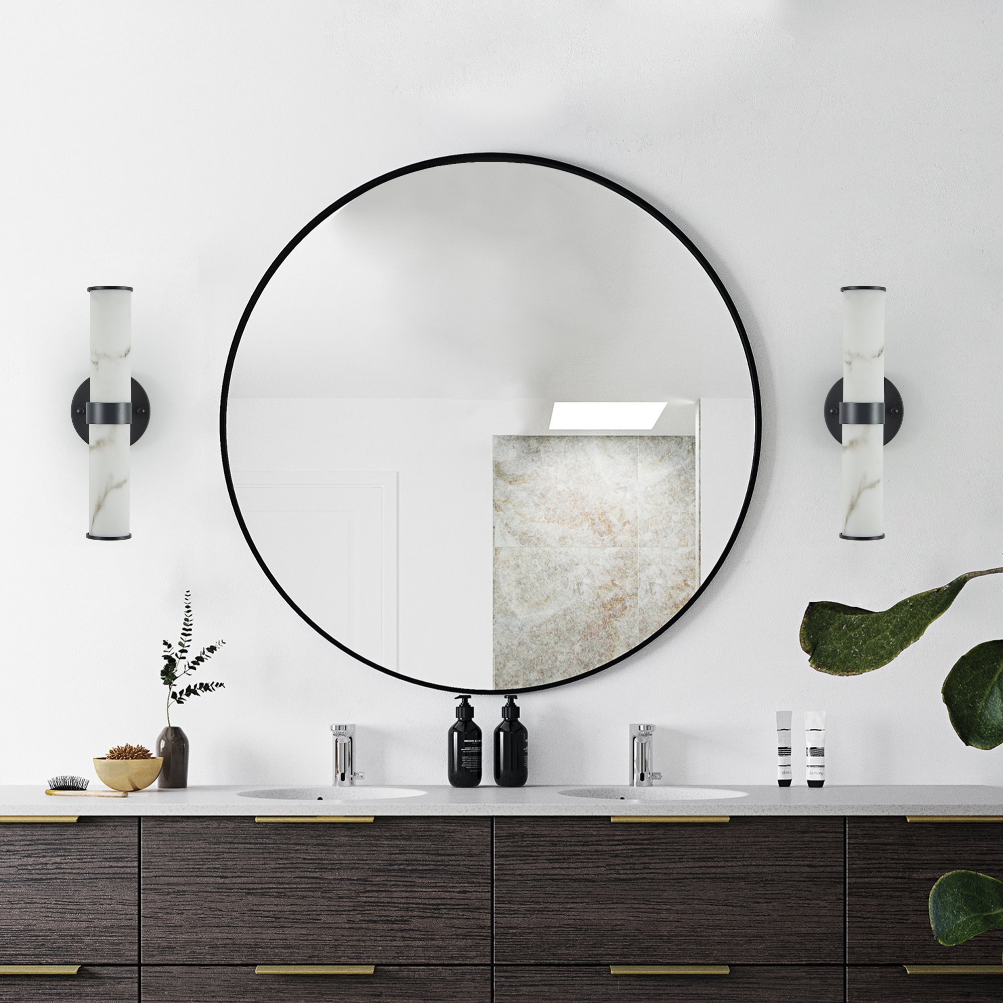 Resin Imitation Marble Texture Wall Light with Black Iron Frame