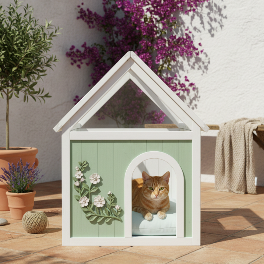Sage FSC-Certified Cedar Indoor Cat House with Clear Acrylic Roof