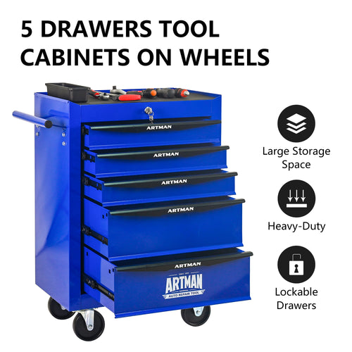 Rolling Metal Tool Chest with 5 Drawers - Purple