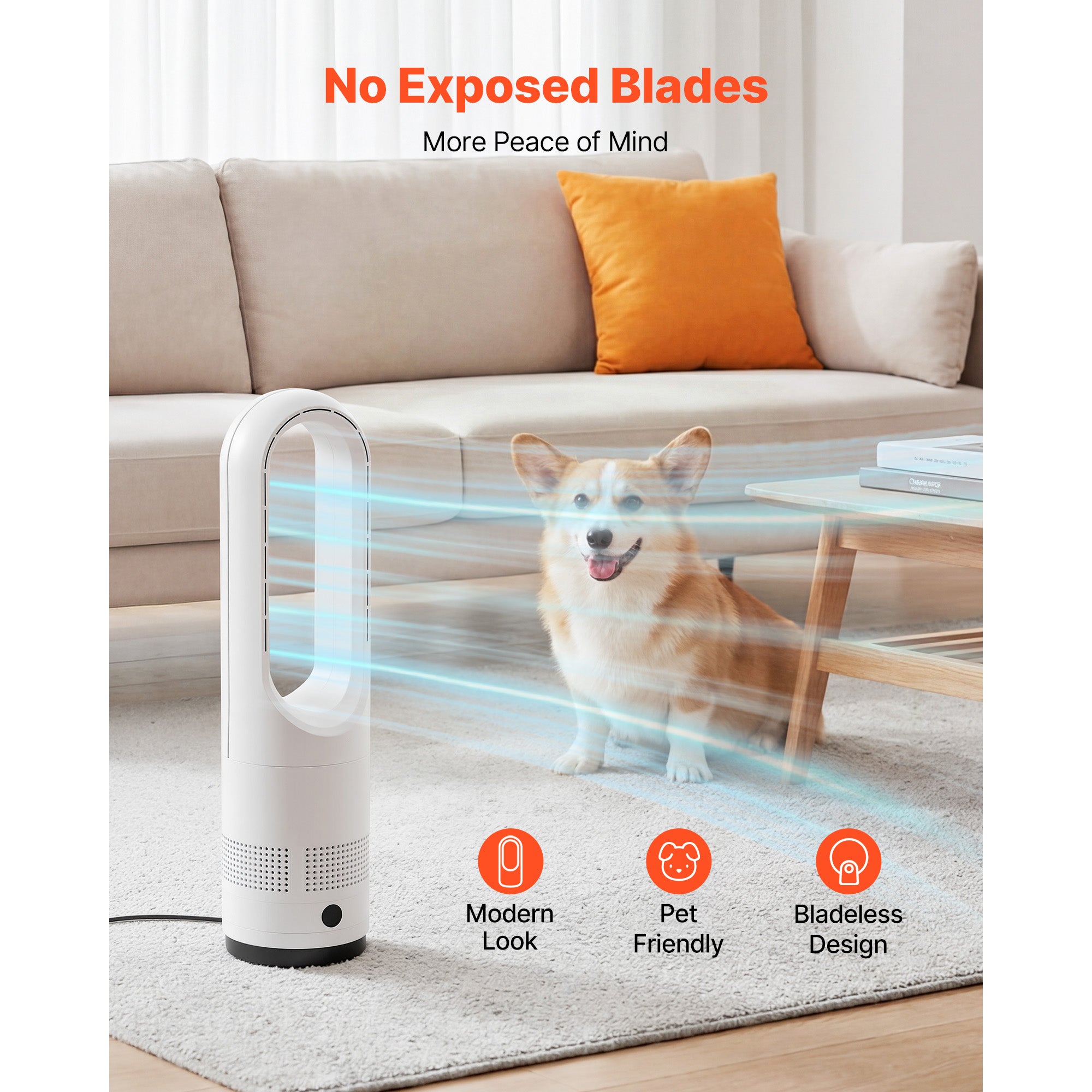 Bladeless Tower Fan with 80° Oscillation and Remote Control