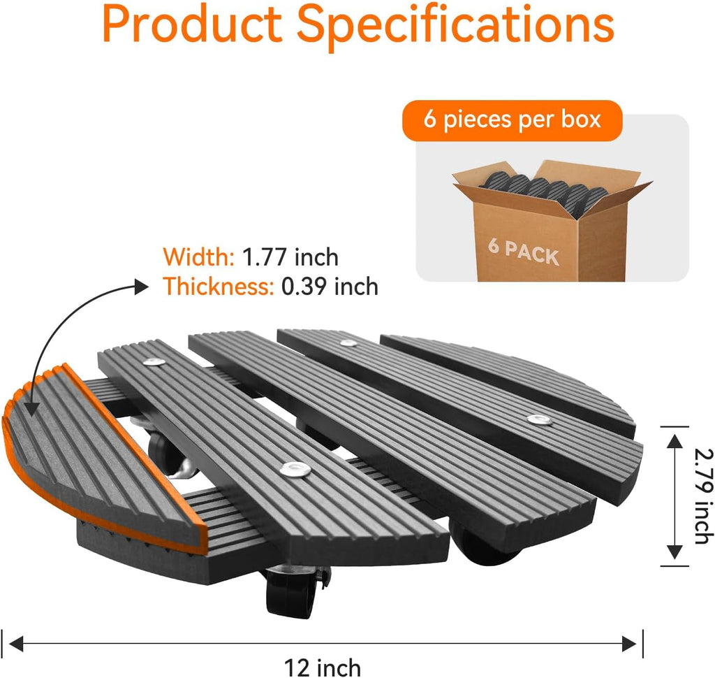 6-Pack 12" Round Plant Stand with 360° Lockable Caster Wheels
