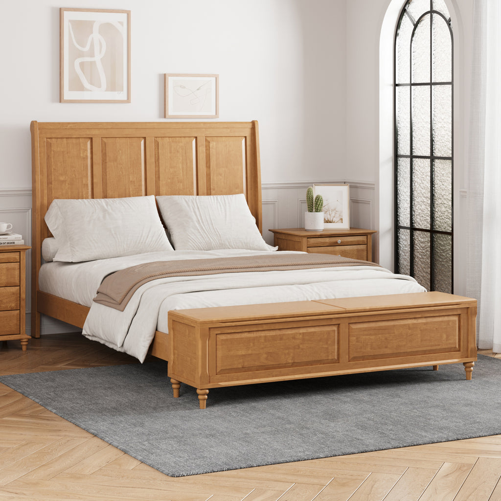 Queen Bed Frame with Tall Headboard and Storage Bench