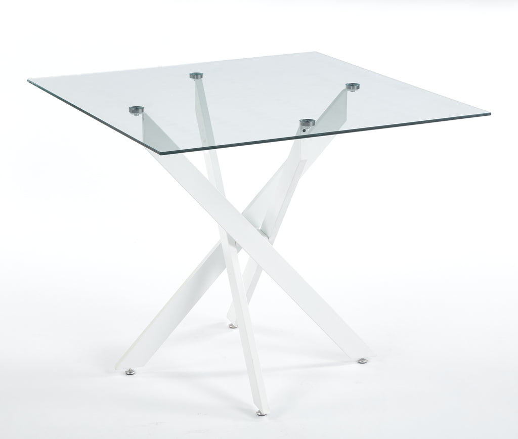 Modern Glass Dining Table with Cross Metal Legs