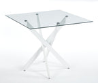 Modern Glass Dining Table with Cross Metal Legs