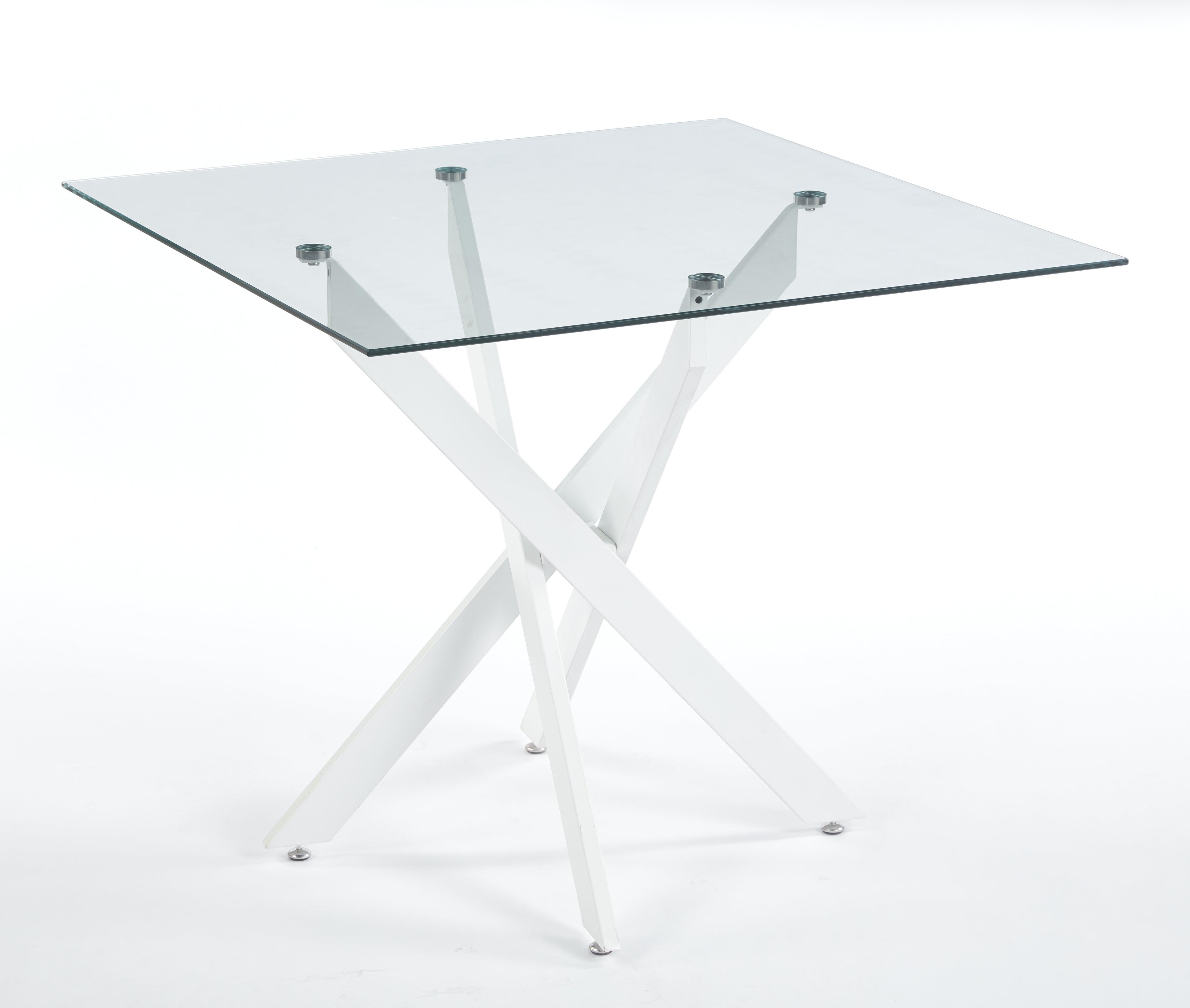Modern Glass Dining Table with Cross Metal Legs