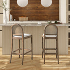 Panama 30.5" Curved Back Cane Rattan Bar Stool, Set of 2