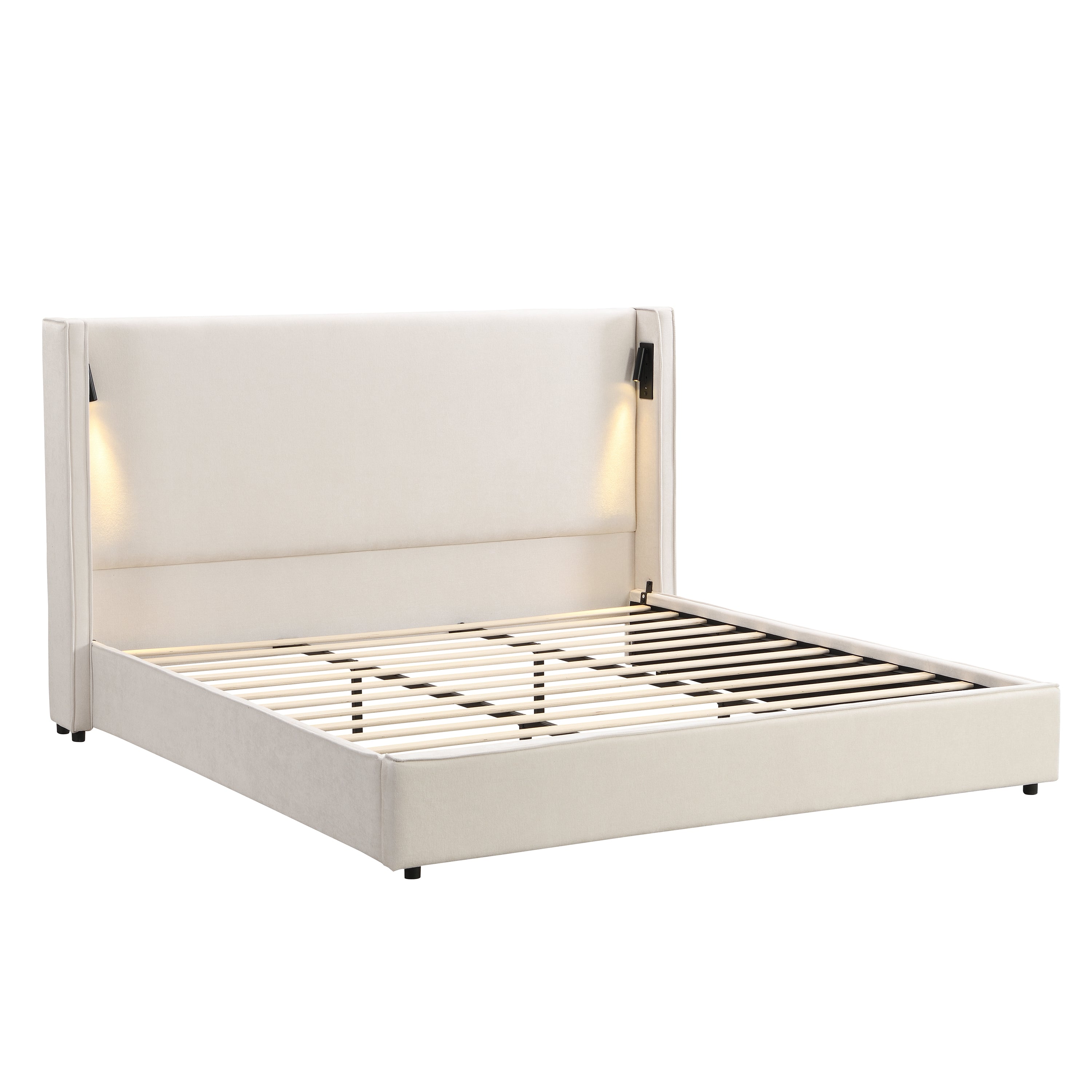 California King Size Upholstered Bed Frame with High Wingback Headboard