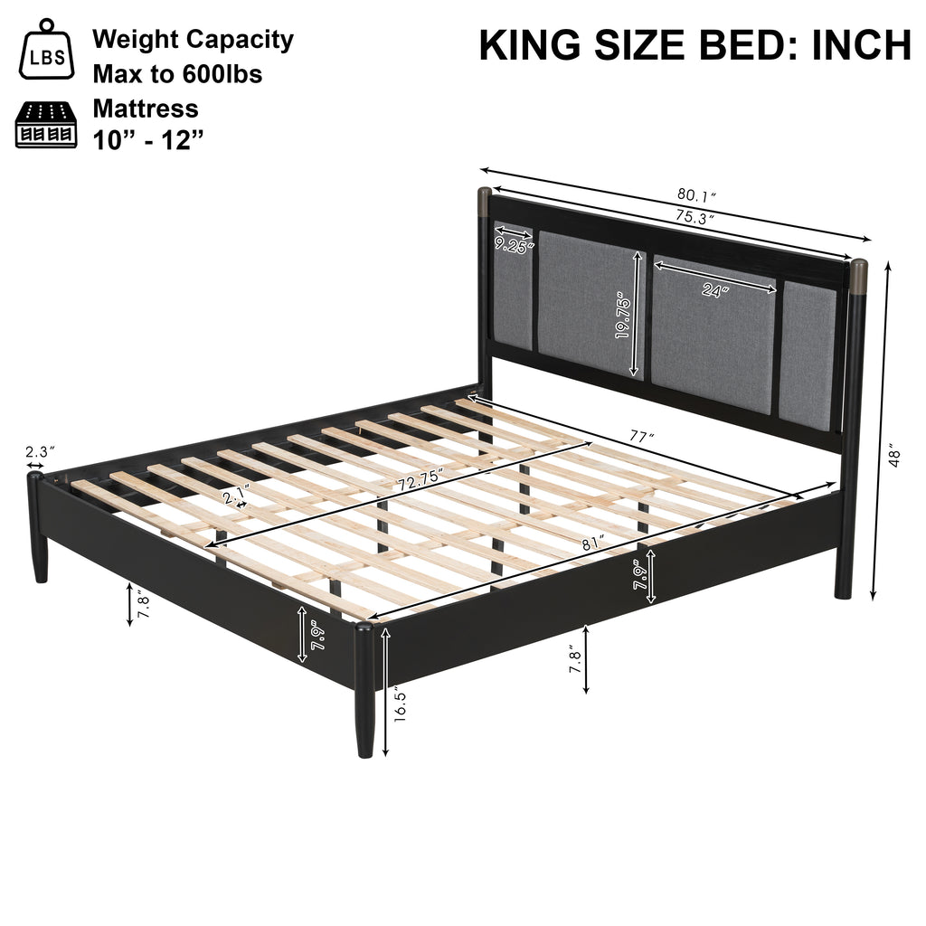 Solid Wood King Bed - Heavy Duty Support