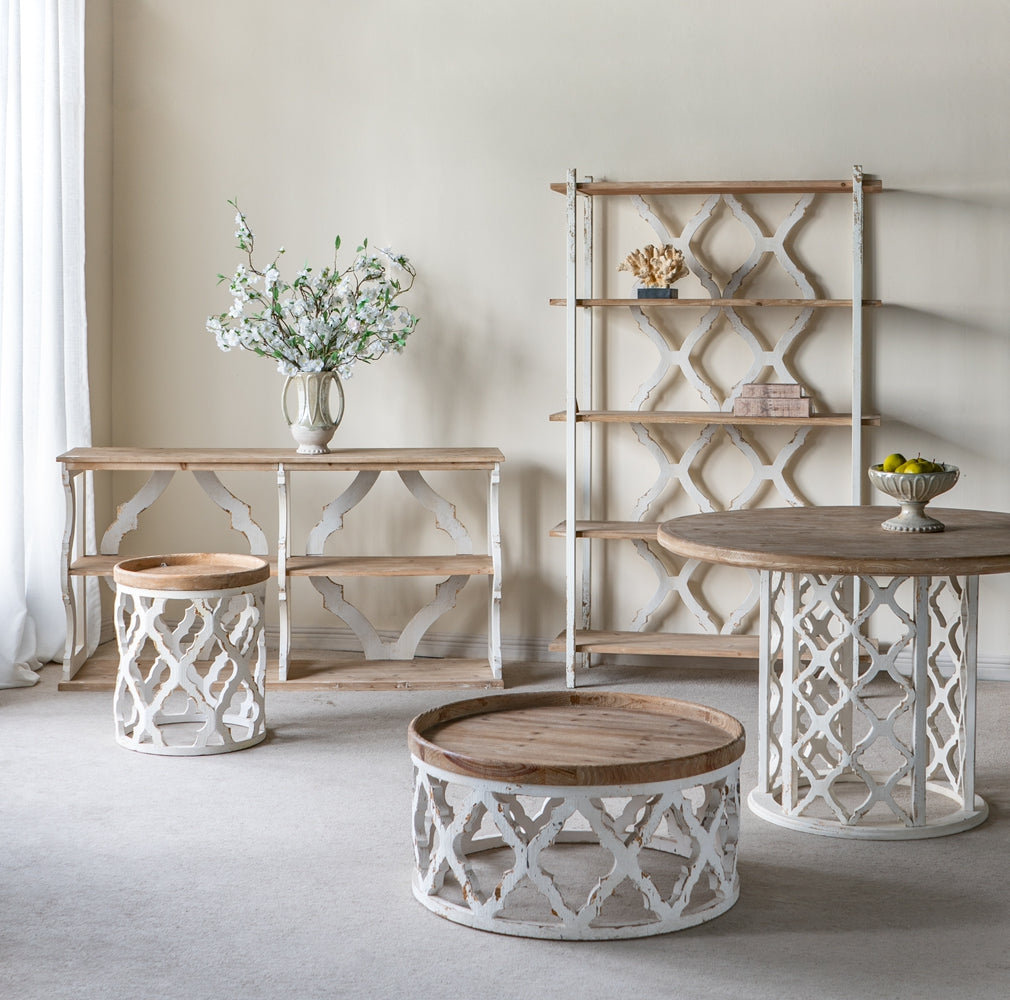 47" Round Wooden Dining Table with Ornate Cut-Out Base