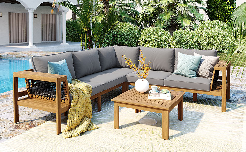4 Pieces Outdoor Acacia Wood Sofa Set
