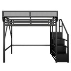 Full Size Loft Bed with Stairs and Storage Shelves