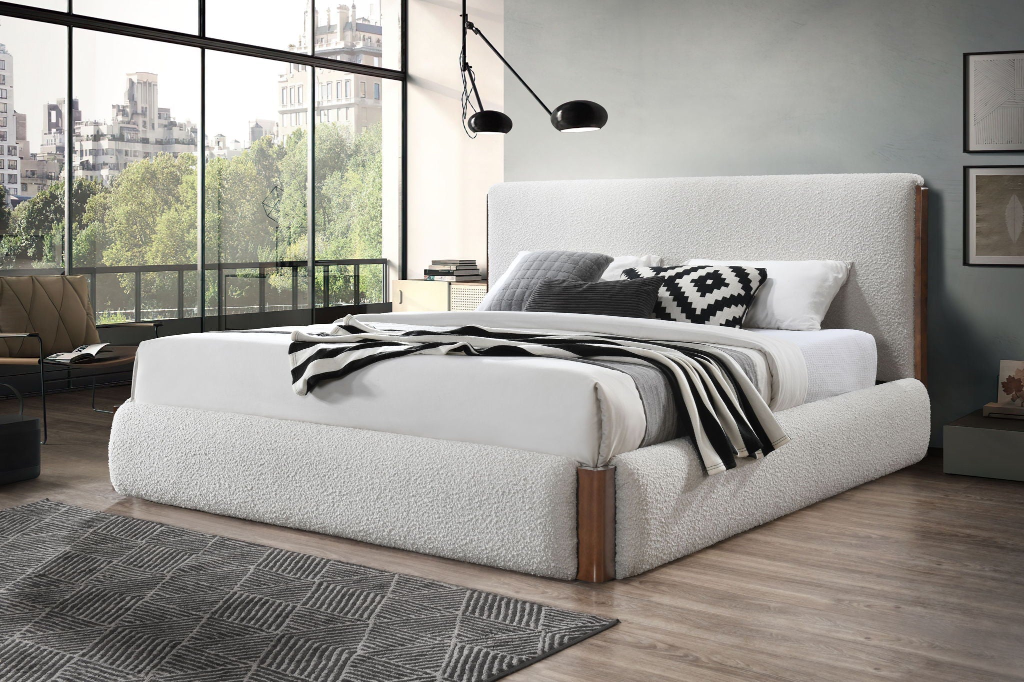 Sandro Eastern King Bed Boucle - Walnut / White