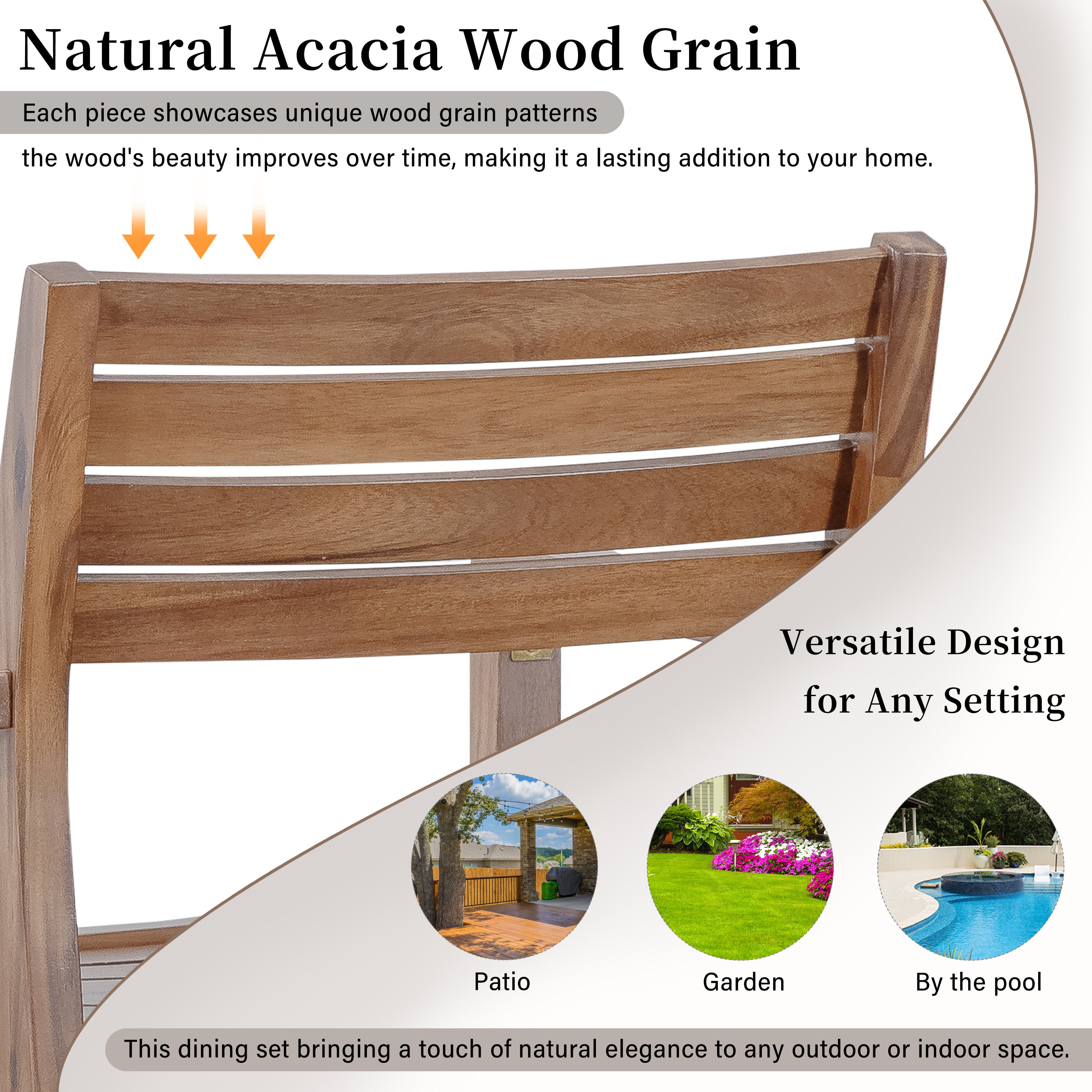 U-Style 5-Piece Outdoor Dining Set with 4 Acacia Wood Chairs