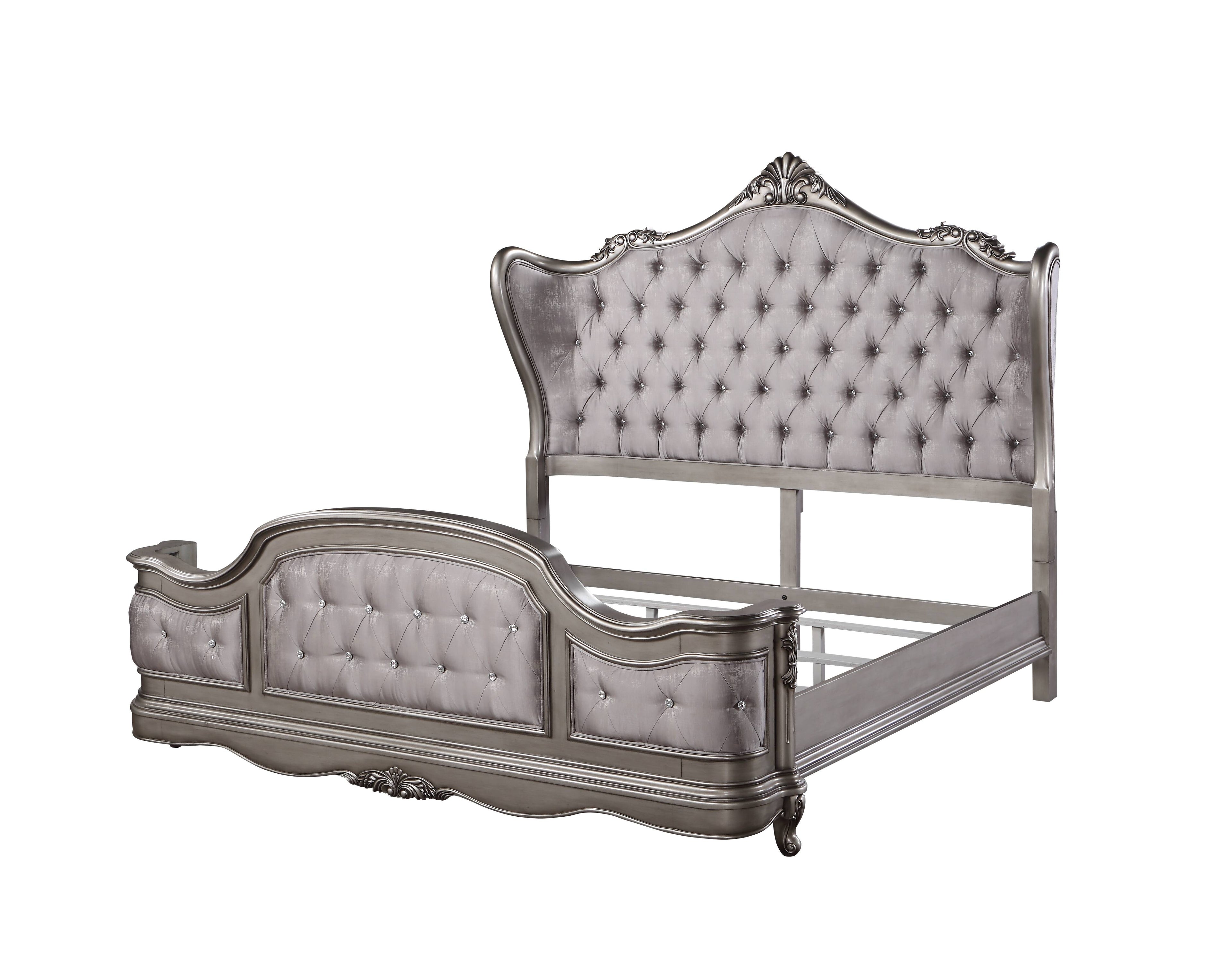 Ariadne Velvet & Antique Platinum Finish Eastern King Bed