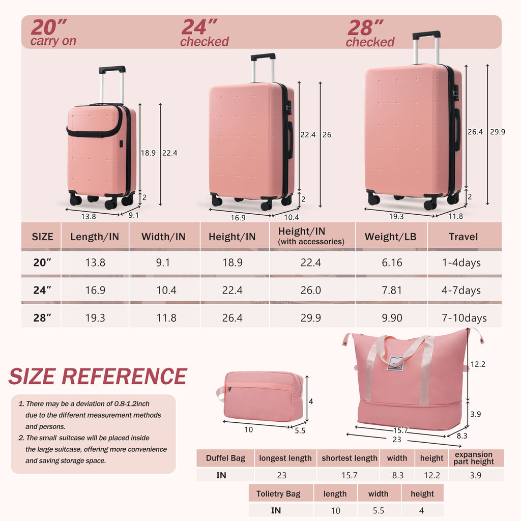 Hardside Luggage Set 5 Piece with Carry-On, 24-Inch and 28-Inch Expandable Suitcases, Light Pink