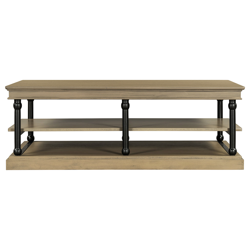 55.1" Wood Coffee Table with Open Shelves