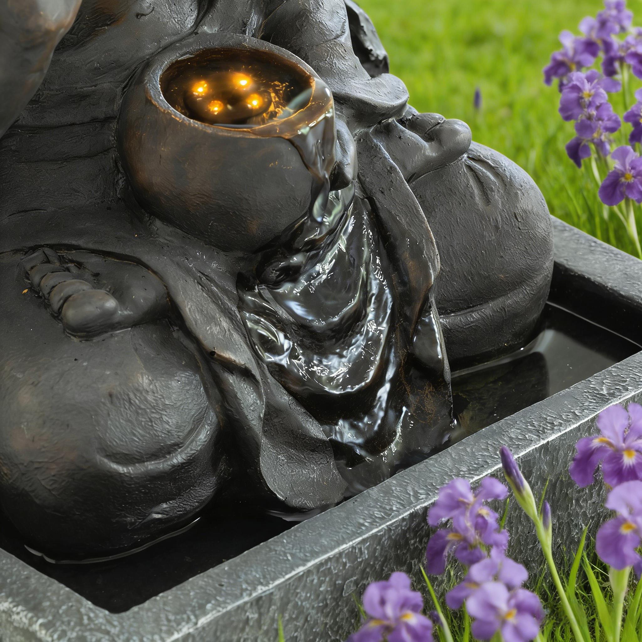 28" H Outdoor Buddha Waterfall Fountain