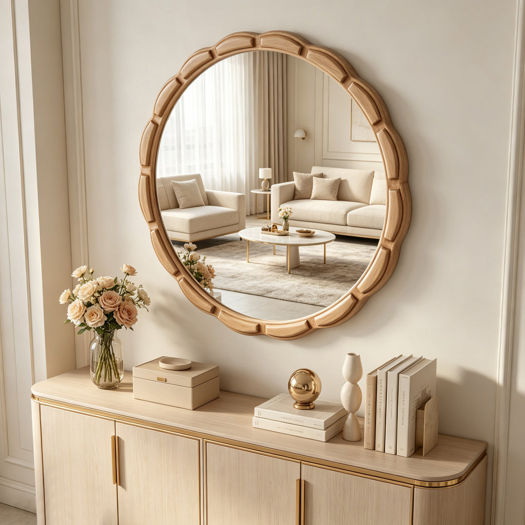 Round Solid Wood Wall Mirror - 31.5" Rustic Farmhouse