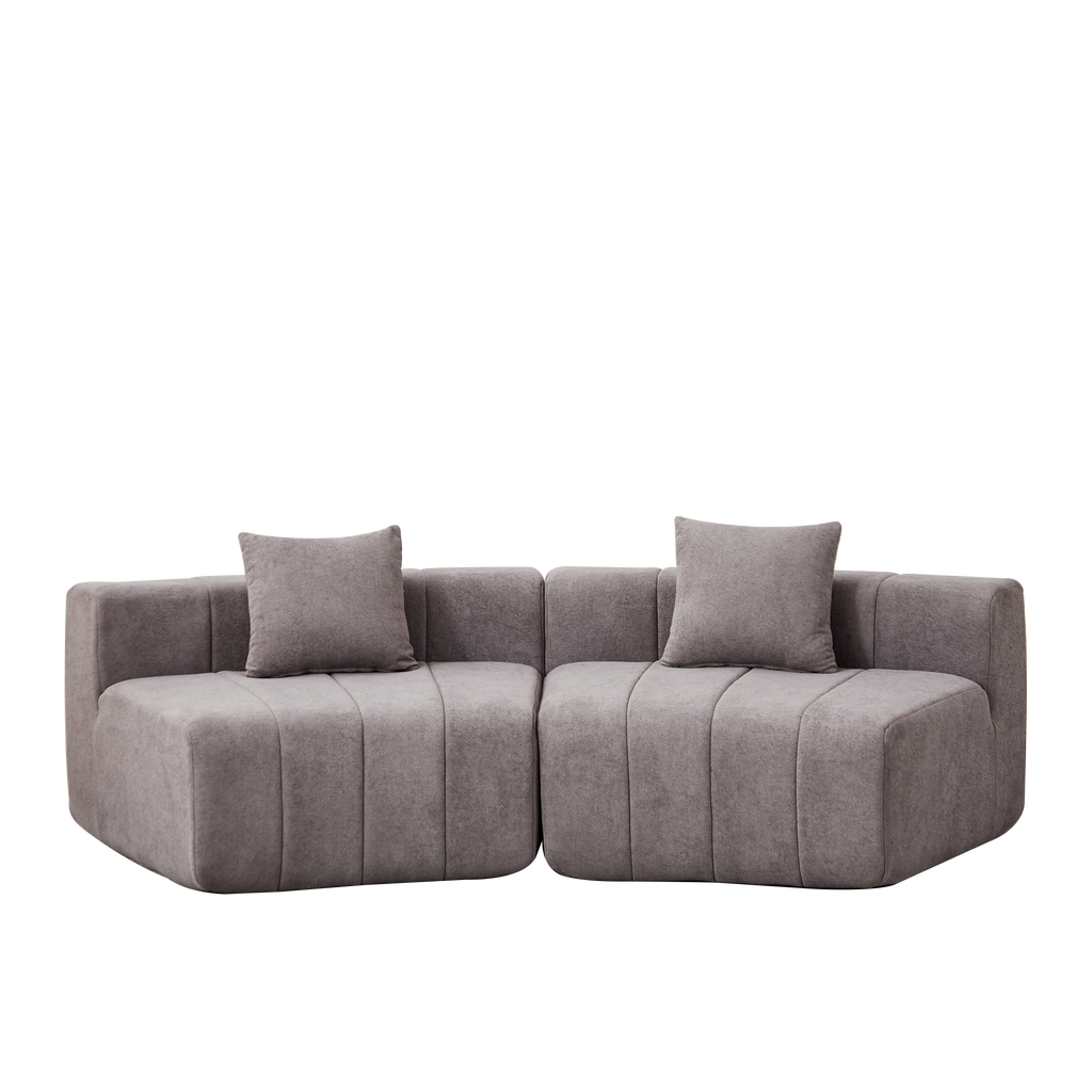 Chenille Curved Sectional Sofa with 2 Pillows