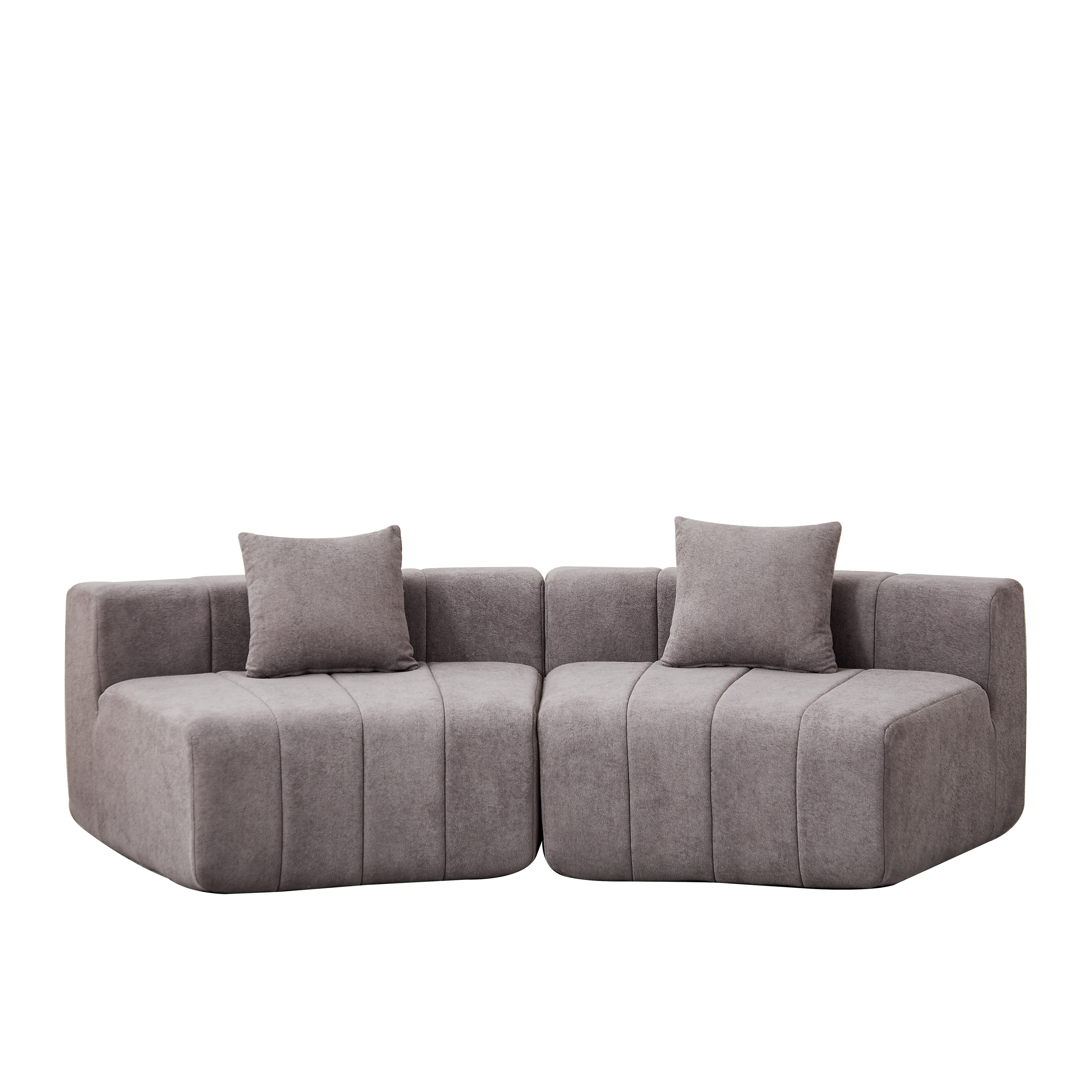 Chenille Curved Sectional Sofa with 2 Pillows