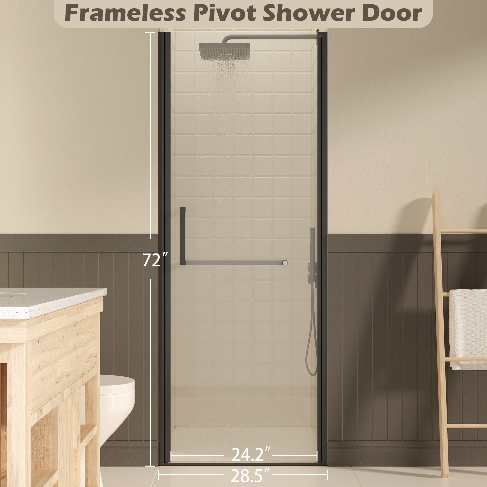 27-28" W ×72" H Frameless Pivot Shower Door
