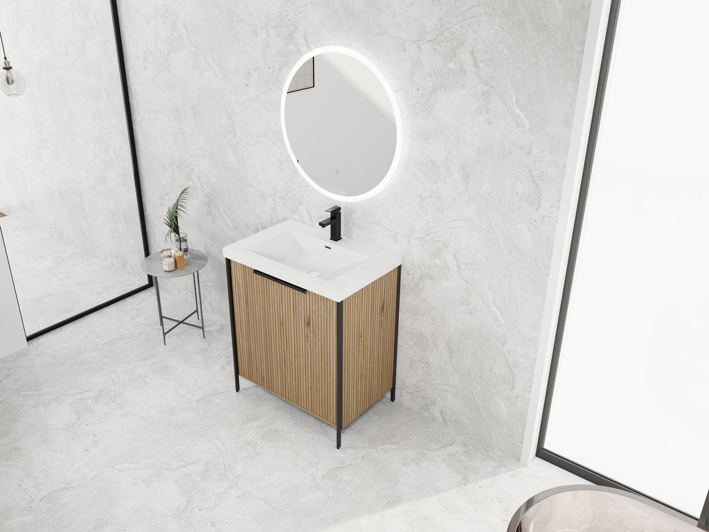 30" Freestanding Bathroom Vanity with Resin Sink & 2 Soft-Close Cabinet Doors